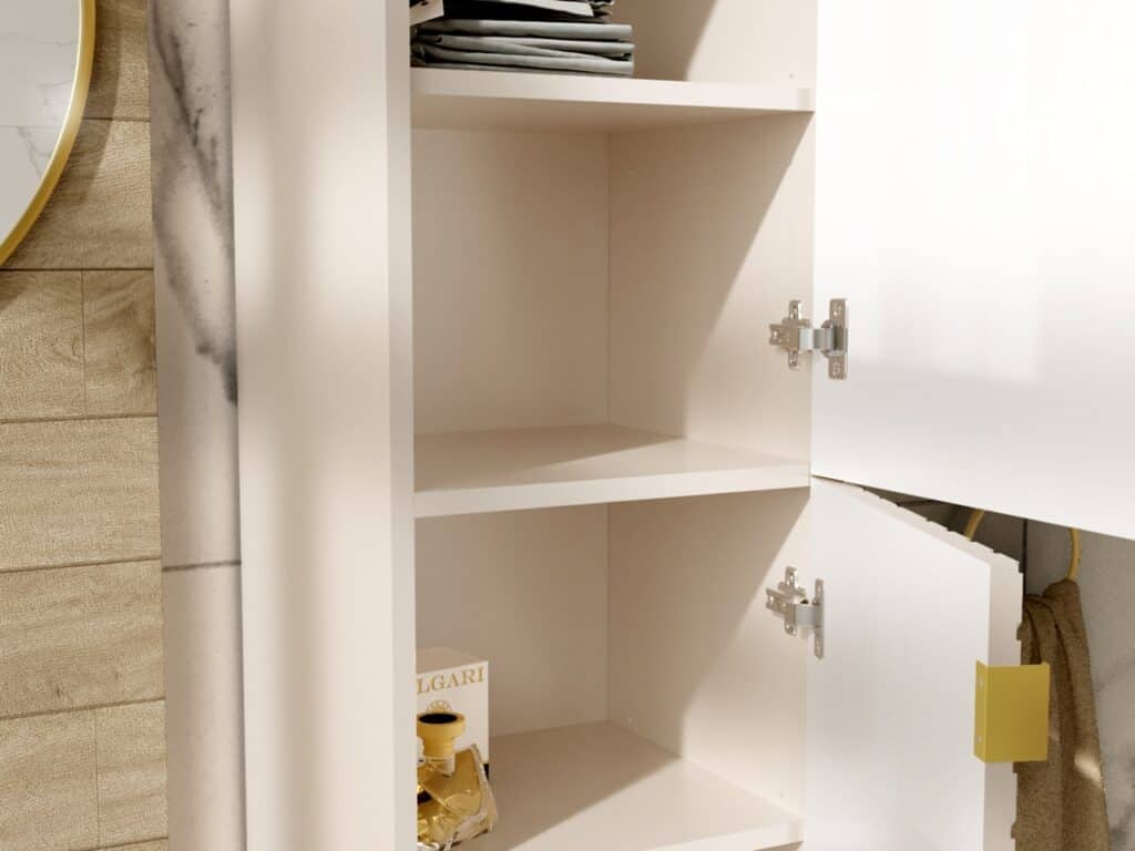 Bathroom Wall Cabinet Tall Slim Floating Storage Unit Ribbed Fluted Cashmere Beige Doors – Cara