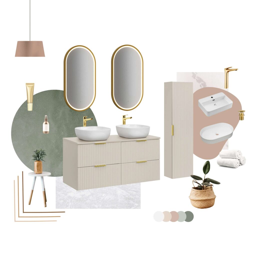 Beige Bathroom Sink Cabinet Vanity Unit with Countertop Basin 600mm Fluted Cashmere Wall Hung Floating Drawers Adel