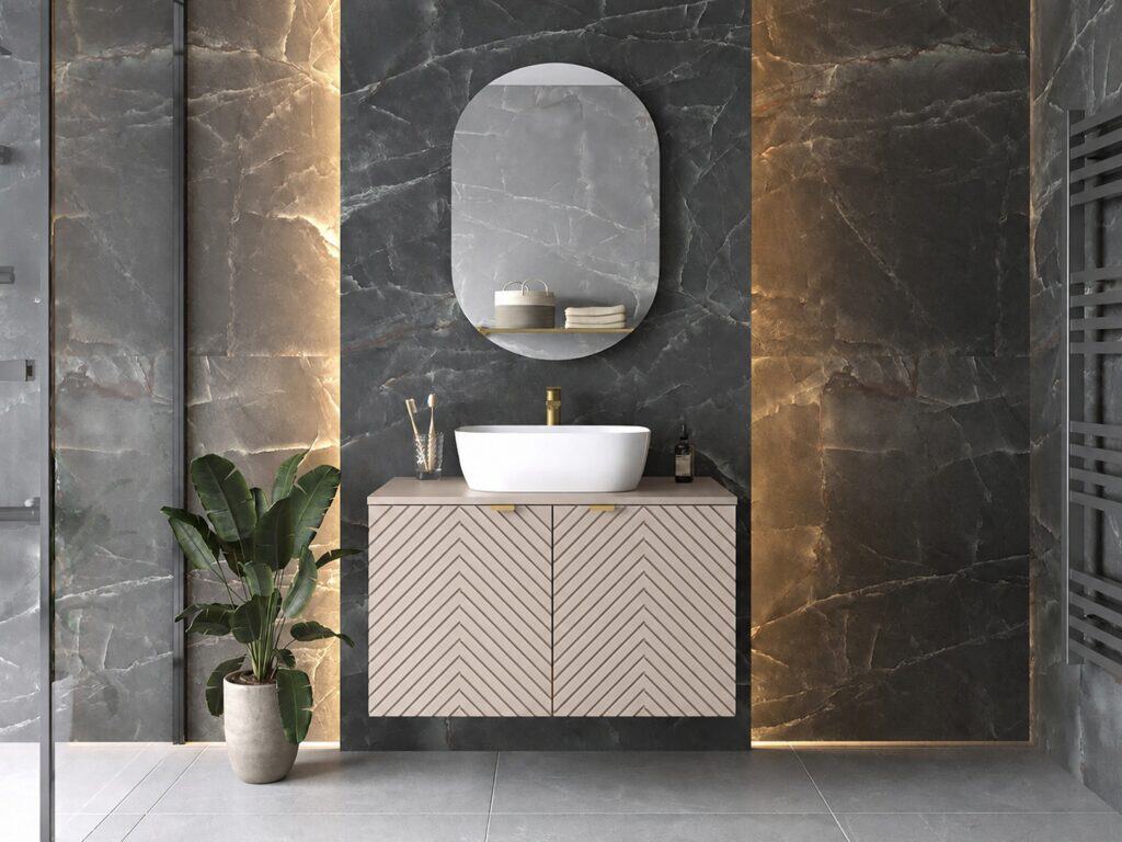 800mm Vanity Unit with Basin Countertop Bathroom Cabinet Wall Hung Fluted Cashmere Beige - Cara