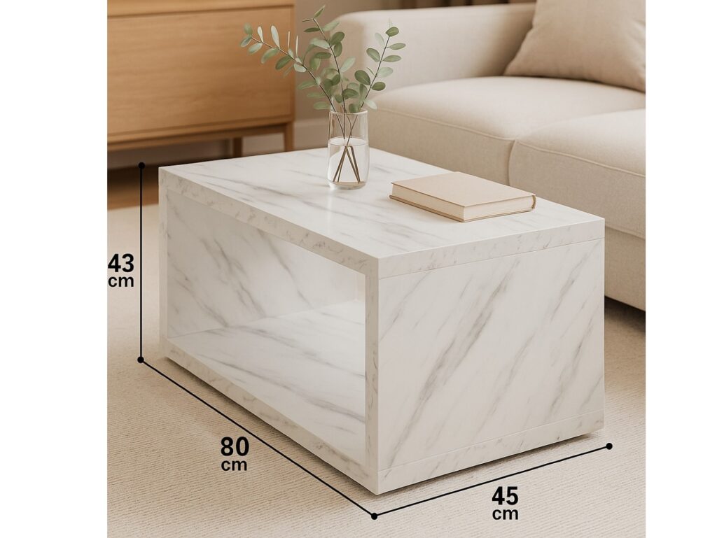 White Coffee Table Small Marble Effect Modern Coffee Table  - Cari
