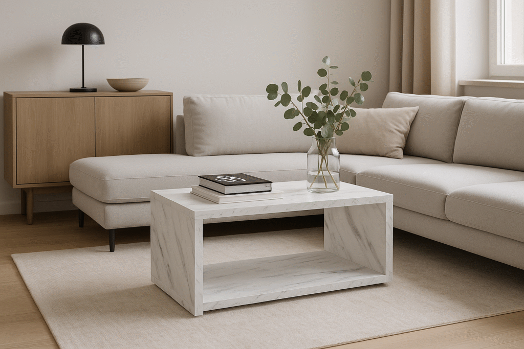 White Coffee Table Small Marble Effect Modern Coffee Table  - Cari