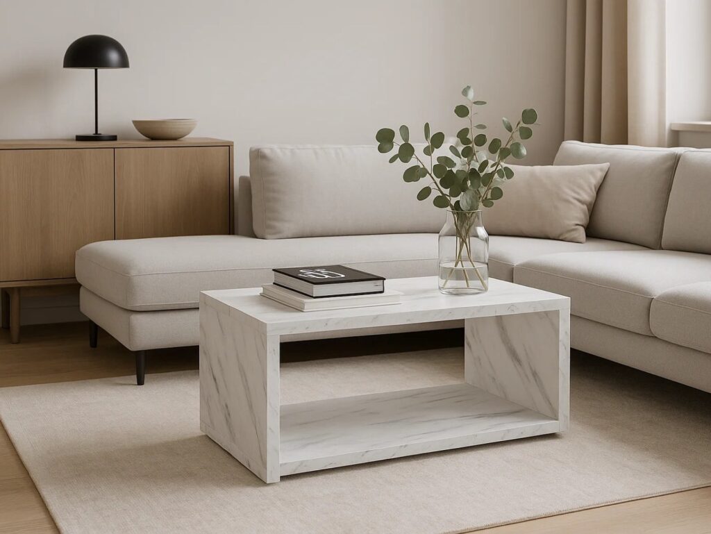 White Coffee Table Small Marble Effect Modern Coffee Table  - Cari