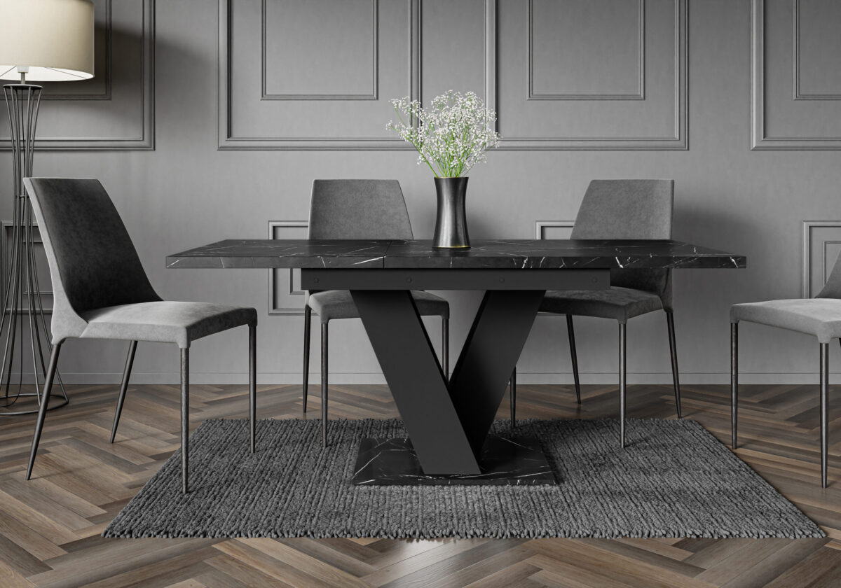 Black Marble Dining Table Black Marble Effect Extending Seats 6-8
