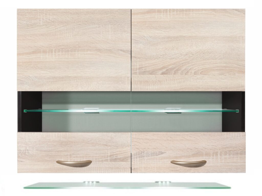 Glass Shelf with LED Lights for 800mm Wide Kitchen Cabinets Display Shelving - Junona