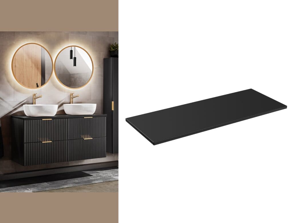 Black Bathroom Worktop 1200MM Long MDF Countertop for 1200mm Double Vanity Wall Hung Unit - Adel
