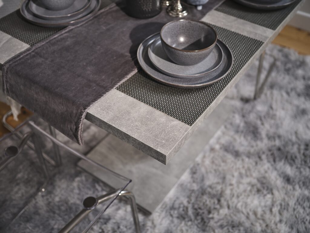 Christmas Dining Table Extending Grey White Festive Kitchen Dinner Table 6 8 Seater Pedestal V leg - Masy