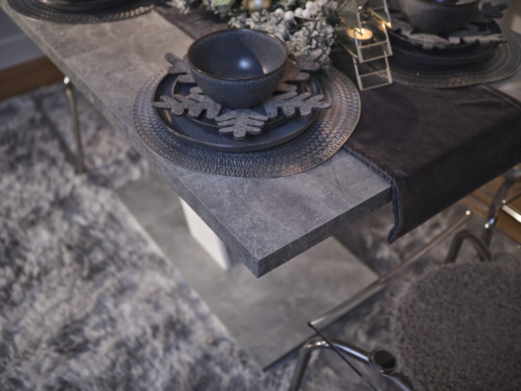 Christmas Dining Table Extending Grey White Festive Kitchen Dinner Table 6 8 Seater Pedestal V leg - Masy