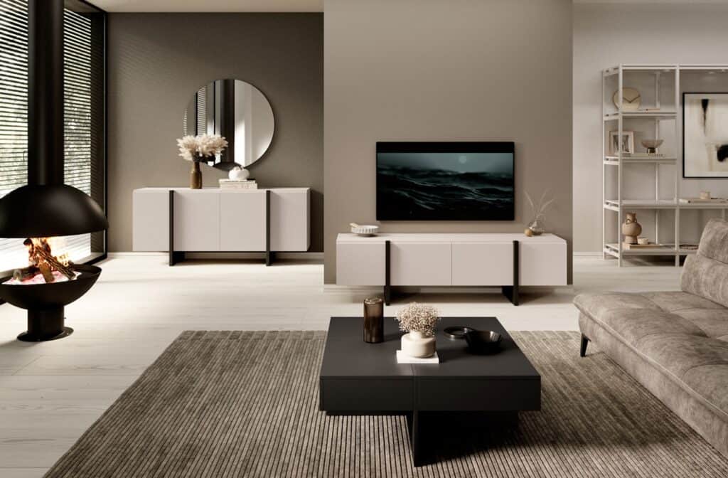 Modern Living Room Furniture Set Beige Black Sideboard Cabinet and TV Unit with Storage – Kiznie