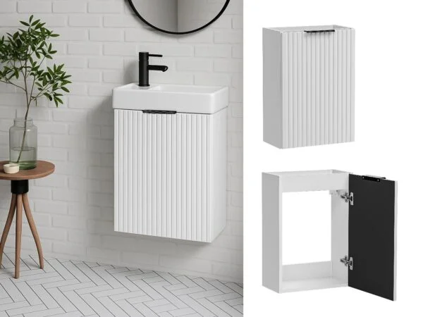 white cloakroom vanity unit small wall hung fluted cabinet
