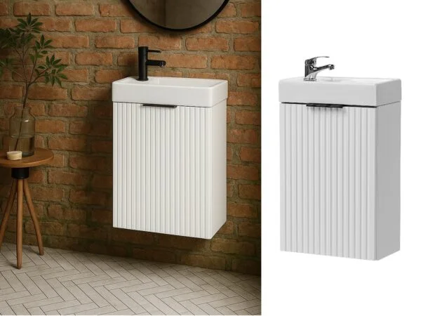 white cloakroom vanity sink unit small wall hung fluted cabinet