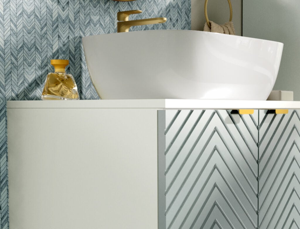 Wall Bathroom Set 800mm Vanity Cabinet Tall Storage Unit Ribbed Fluted Soft Green with Inset Ceramic Sink - Cara