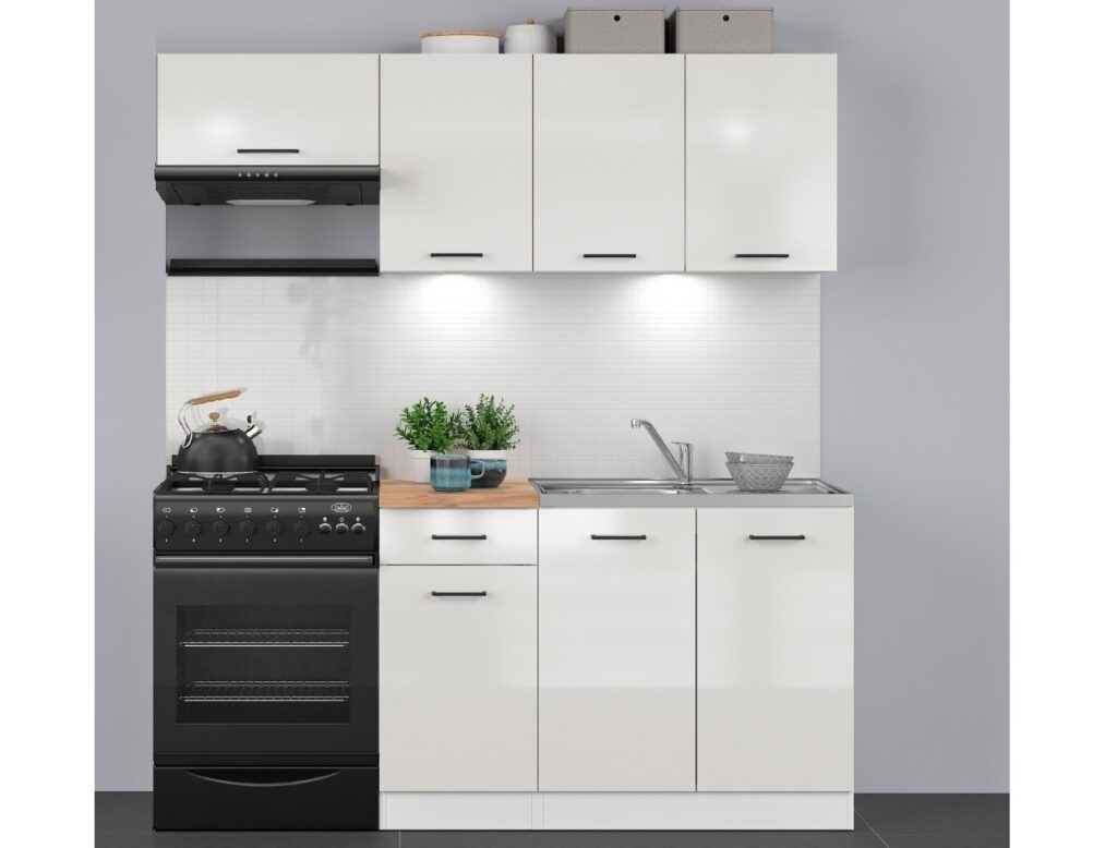Kitchen Cabinet 500mm Base Modern Freestanding Cupboard Unit 50cm Left Hand White/Chalk Gloss - Junona