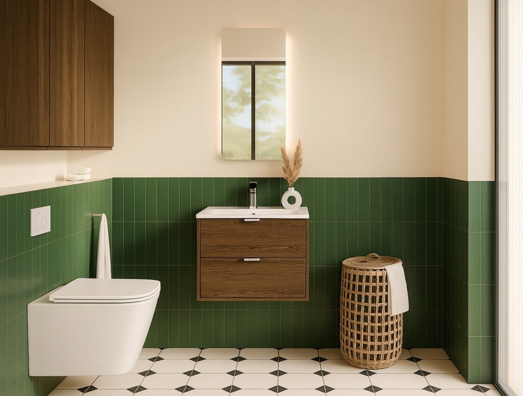 Bathroom Vanity Unit 600mm Sink Cabinet Wall Hung Mid Century Modern Drawers Walnut Effect Black - Talia