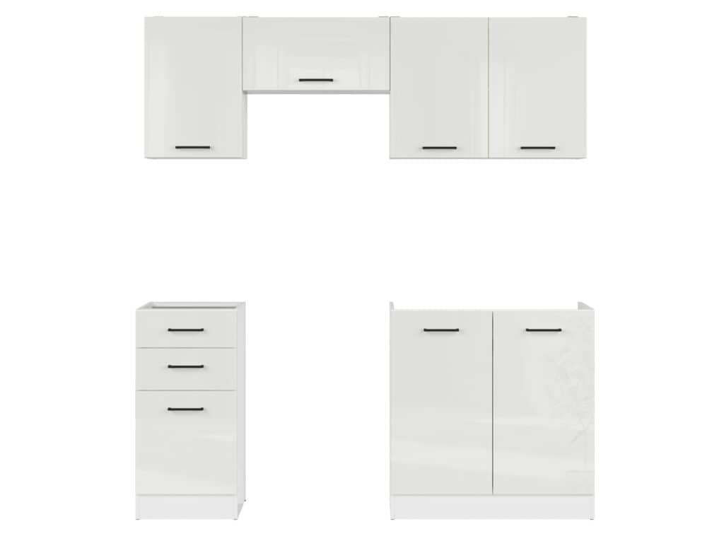 Kitchen Cabinets Fitted Modern Freestanding Cupboards 5 Unit 180cm Set Chalk White Gloss Kitchenette - Junona