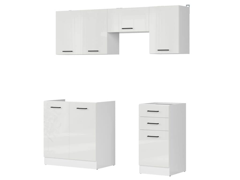 Kitchen Cabinets Fitted Modern Freestanding Cupboards 5 Unit 180cm Set Chalk White Gloss Kitchenette - Junona