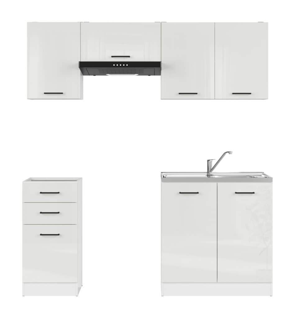 Kitchen Cabinets Fitted Modern Freestanding Cupboards 5 Unit 180cm Set Chalk White Gloss Kitchenette - Junona