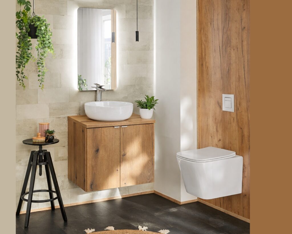 600mm Vanity Unit with Basin Bathroom Floating Wall Hung Countertop Cabinet Coastal Oak - Nova