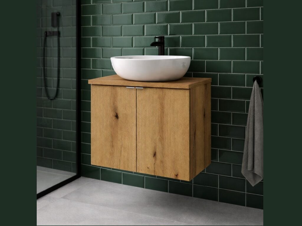 600mm Vanity Unit with Basin Bathroom Floating Wall Hung Countertop Cabinet Coastal Oak - Nova
