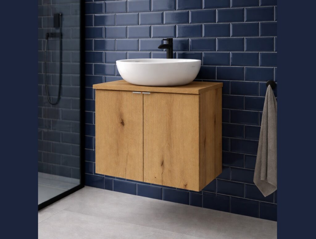 600mm Vanity Unit with Basin Bathroom Floating Wall Hung Countertop Cabinet Coastal Oak - Nova