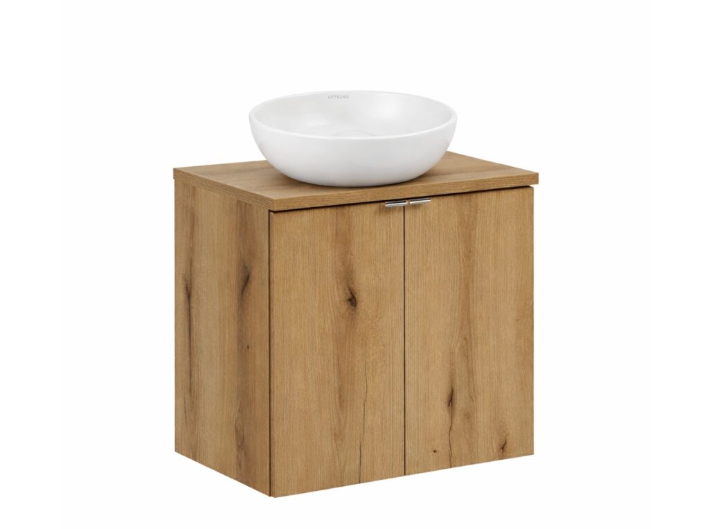 600mm Vanity Unit with Basin Bathroom Floating Wall Hung Countertop Cabinet Coastal Oak - Nova