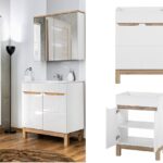 600mm freestanding floor bathroom vanity unit white gloss and oak