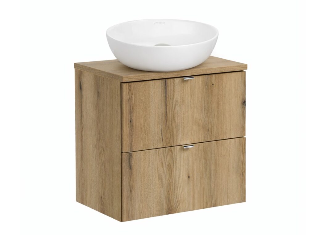 Narrow Bathroom Vanity Unit with Basin 600mm Countertop Wall Hung Slim Sink Cabinet with Drawers Oak - Nova