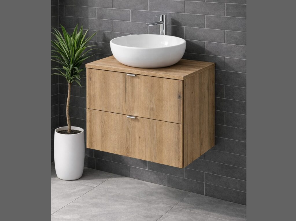 Counter Top Vanity Unit without Basin 600mm Wall Hung Oak Bathroom Cabinet Narrow Slim Floating Drawers - Nova