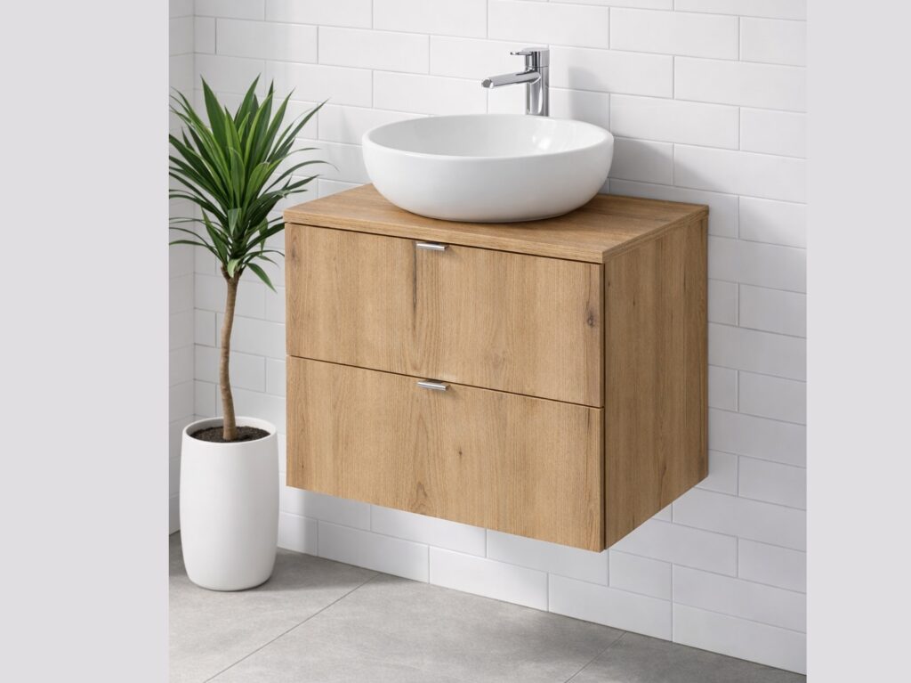 Counter Top Vanity Unit without Basin 600mm Wall Hung Oak Bathroom Cabinet Narrow Slim Floating Drawers - Nova