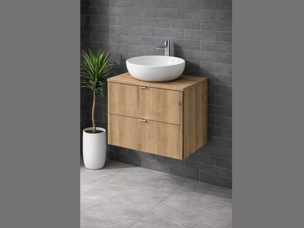Counter Top Vanity Unit without Basin 600mm Wall Hung Oak Bathroom Cabinet Narrow Slim Floating Drawers - Nova
