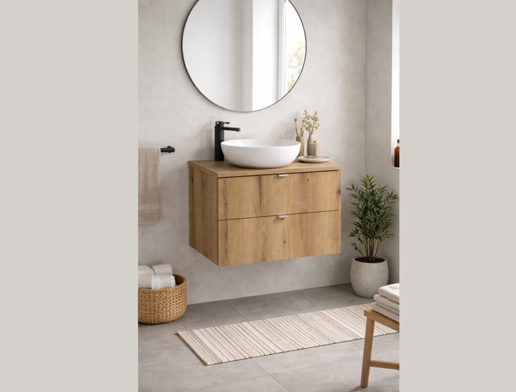Counter Top Vanity Unit without Basin 600mm Wall Hung Oak Bathroom Cabinet Narrow Slim Floating Drawers - Nova