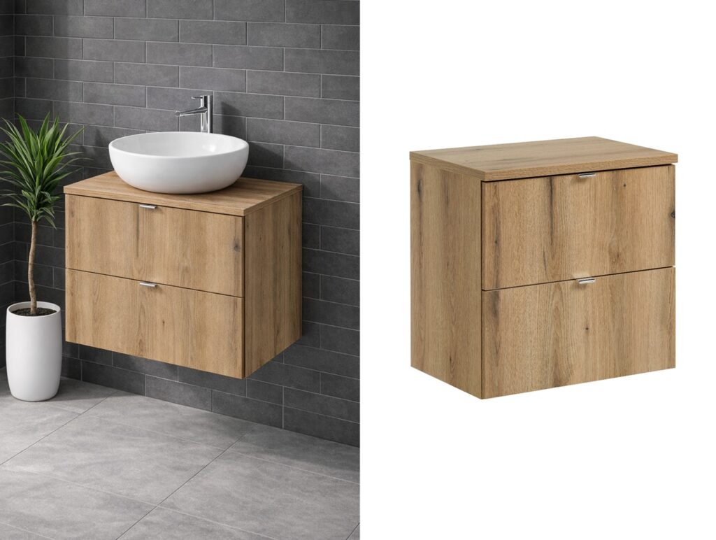Counter Top Vanity Unit without Basin 600mm Wall Hung Oak Bathroom Cabinet Narrow Slim Floating Drawers - Nova