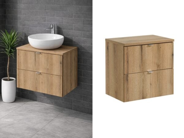 counter top vanity unit without basin 600mm drawer wall hung cabinet oak narrow slim design