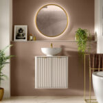 600mm countertop vanity unit with sink fluted beige bathroom cabinet wall hung