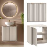 wall hung vanity unit 600mm bathroom cabinet cashmere beige fluted