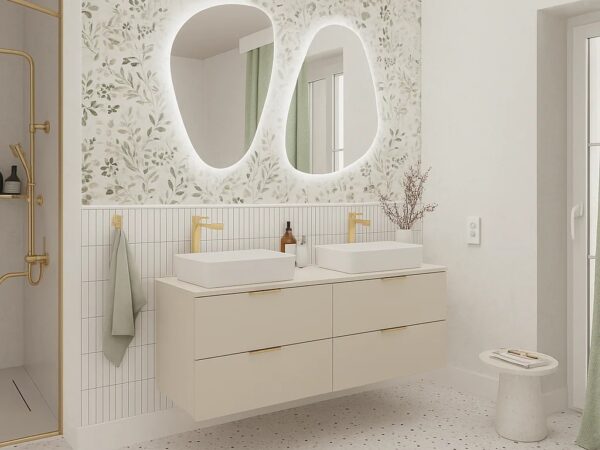 Bathroom Double Vanity Unit 1200mm Wall Cabinet Floating 4 Drawer Cashmere Beige