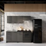 kitchen cabinets set of 5 black grey units budget affordable kitchenette set small kitchen furniture DIY modern industrial style