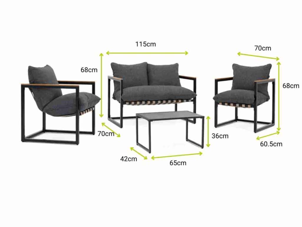 Outdoor Garden Lounge Set 2 Seater Sofa Chairs Coffee Table Grey Cushions 4 Seater Black Furniture - Porto