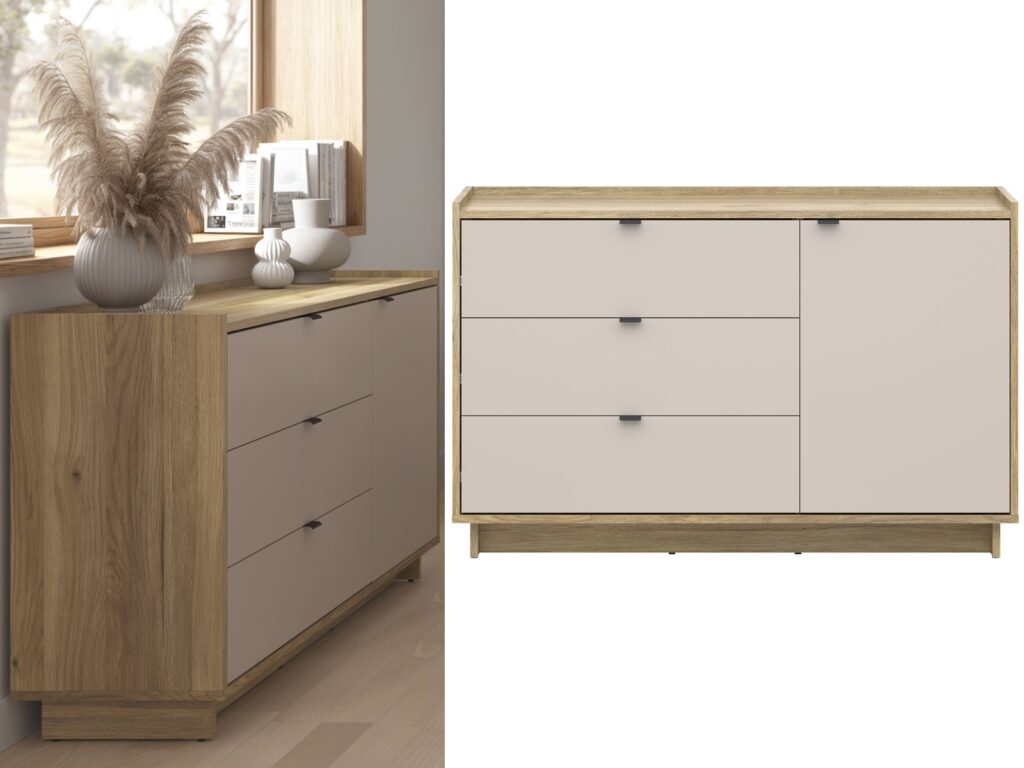 Beige Sideboard Cabinet with Drawers Oak Buffet Living Room Bedroom Large Storage Unit - Dalva