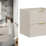 beige bathroom cabinet with sink 600mm vanity with inset sink and gold handle