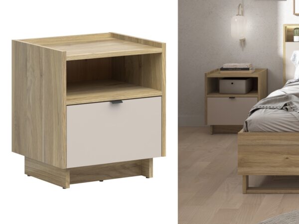 beige bed side table small cabinet nightstand 50cm wide storage with drawer in cashmere beige and oak cabinet
