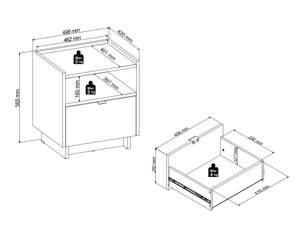 Cashmere Beige Bed Side Table Oak Cabinet with Drawer Open Shelf Small Storage Nightstand - Dalva
