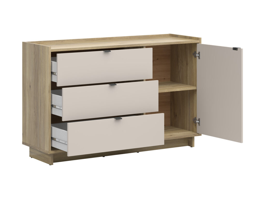 Cashmere Beige Bedroom Furniture Set King Size Ottoman Bed with Wardrobe and Bedside Cabinets - Dalva