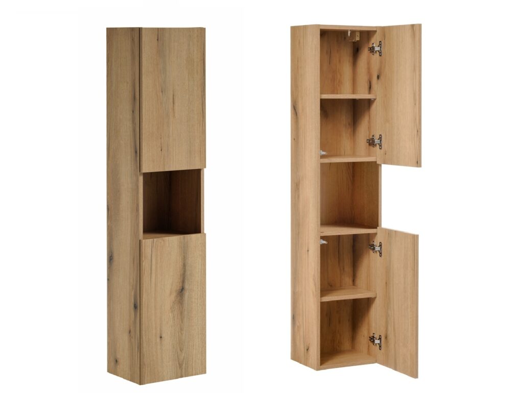 Wall Bathroom Cabinet Tall Slim Storage Shelving Unit Floating Narrow Shelf Oak Effect - Nova