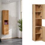 tall bathroom cabinet wall hung narrow slim unit oak budget furniture