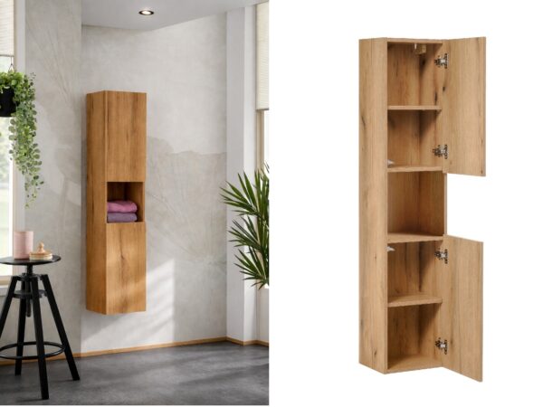 tall bathroom cabinet wall hung narrow slim unit oak budget furniture