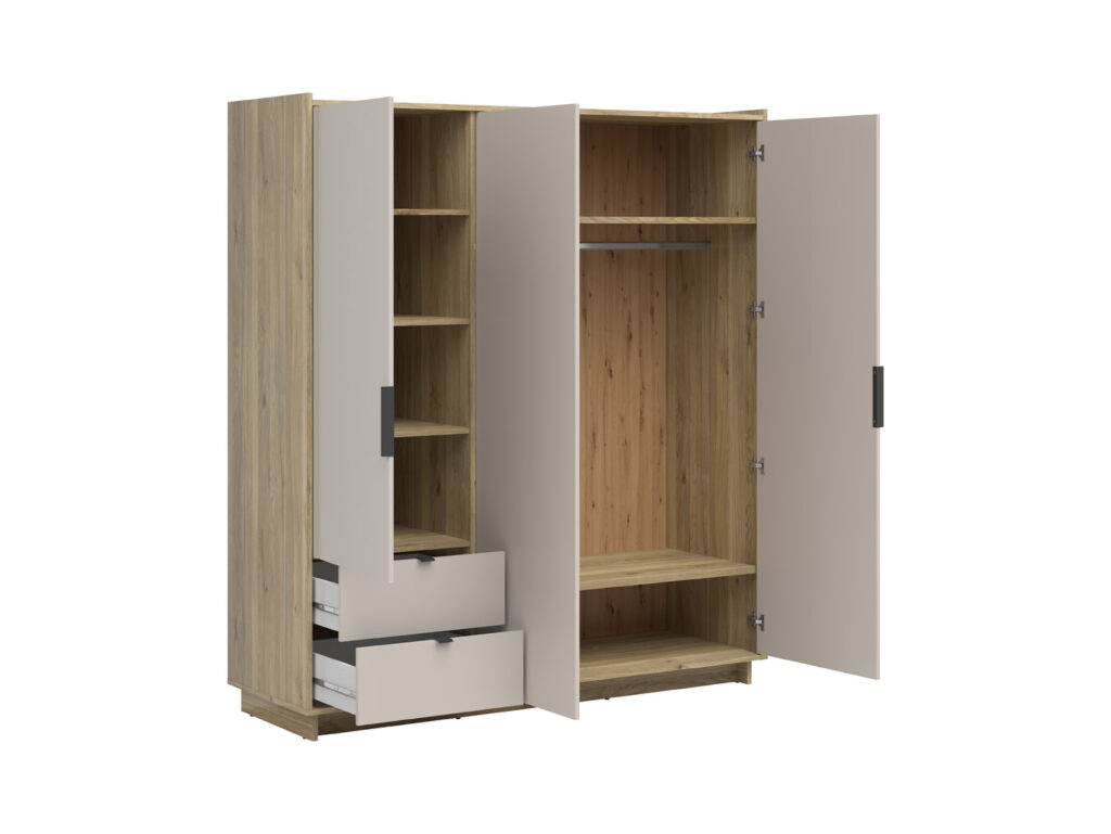 Cashmere Beige Bedroom Furniture Set King Size Ottoman Bed with Wardrobe and Bedside Cabinets - Dalva