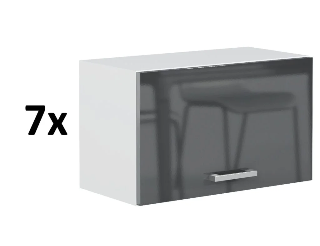 Kitchen Wall Cabinets with Doors 7 Units Storage Set 600mm Half Height Lift Up Grey Gloss Doors - Luxe