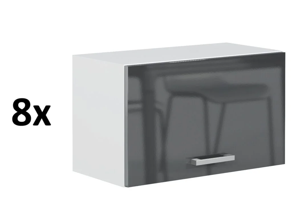 Storage Cabinet Set 8 Units 600mm Kitchen Utility Wall Half Height Lift Up Doors Gas Piston 240cm Grey Gloss - Luxe