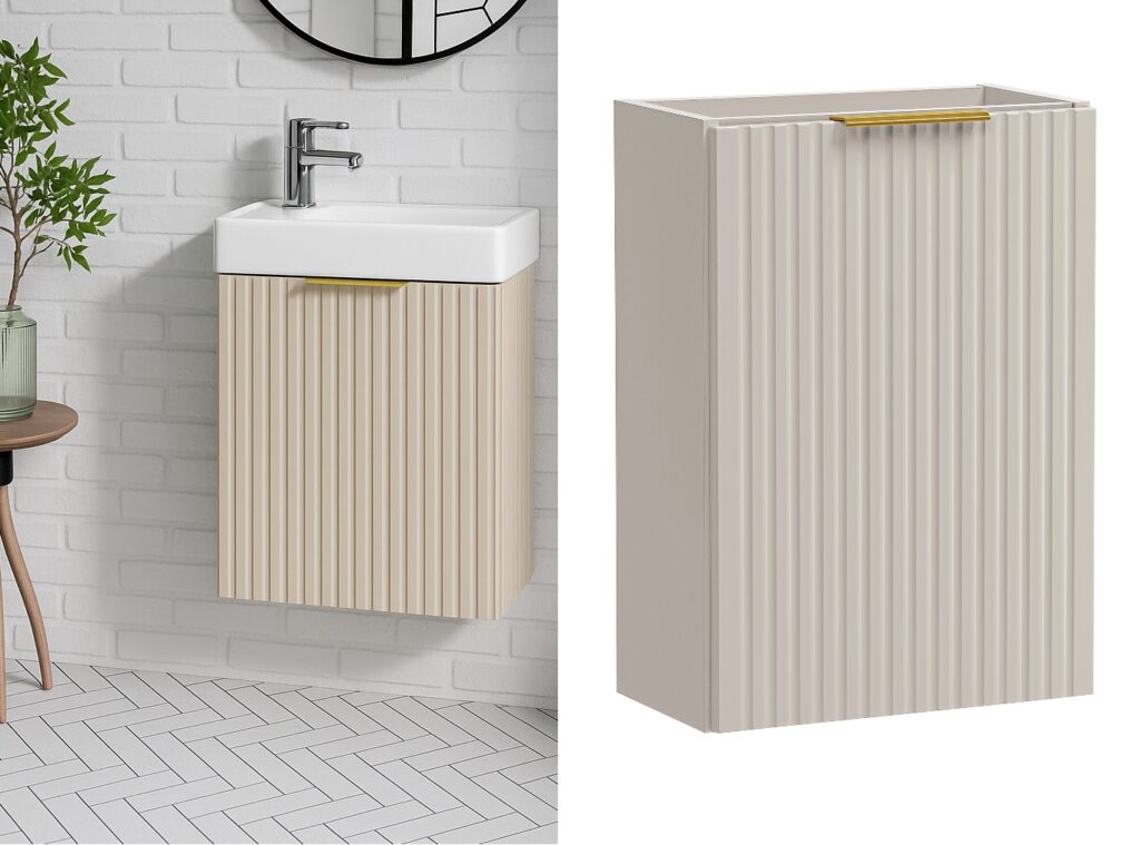 Wall Hung Cloakroom Vanity Unit Slimline Cashmere Beige Fluted 400mm Small Bathroom Sink Cabinet - Adel