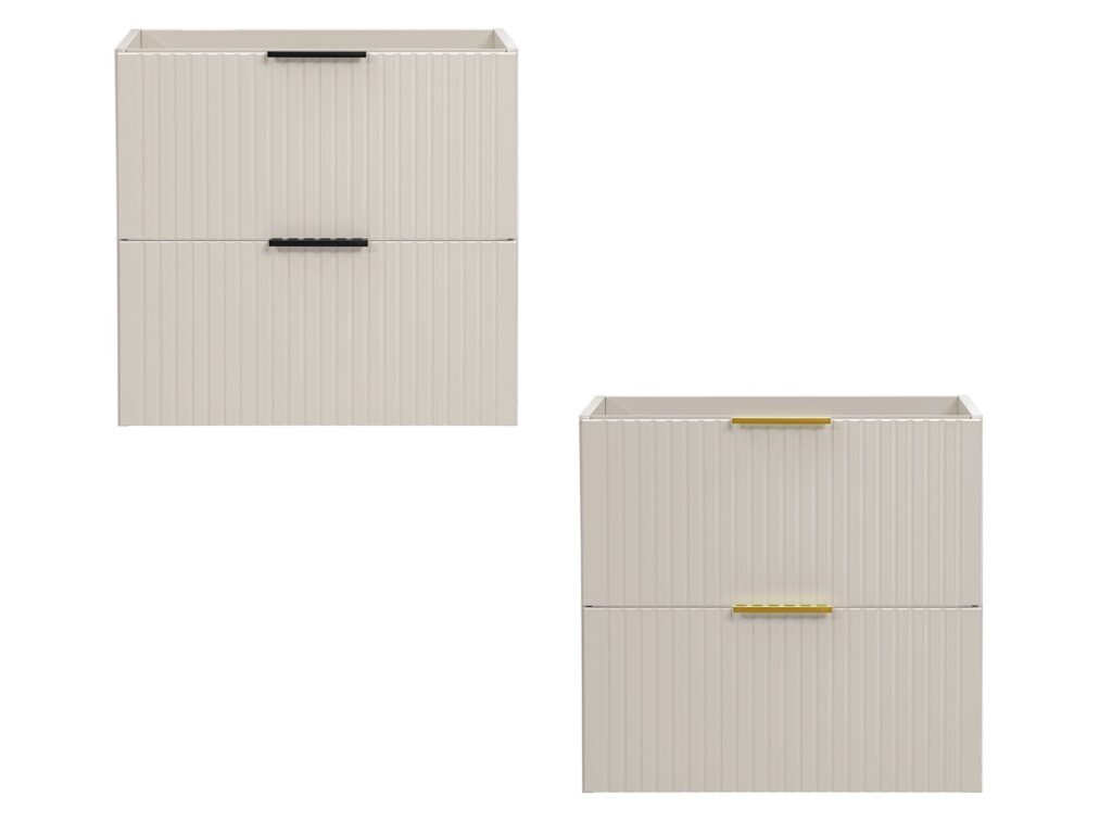 Bathroom Double Vanity Unit 4 Drawer Beige Floating Wall Sink Cabinet 120cm Countertop Fluted Fronts - Adel